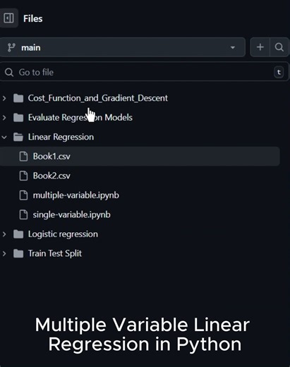 @vikash_udarsha on Instagram: "Multiple Variable Linear Regression in Python A Jupyter Notebook demonstrating how to implement multiple variable linear regression using Python. Covers building, training, and interpreting a model that predicts outcomes based on more than one feature — a core supervised learning technique. #python #machinelearning #linearregression #multivariable #datascience #mltutorial #regression #jupyternotebook #pythonfordatascience"