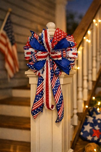 Patriotic Large Bow,12 Inch Patriotic Tree Topper Bow, Summer Wreath Bow, - Etsy