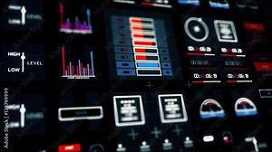 Control panel and graphical user interface. Computer engineering. Seamless loop motion background.