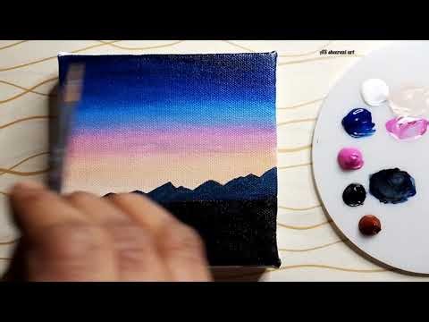 Blossom tree under twilight sky/ landscape painting/Serenity in pink field/ Easy acrylic painting//