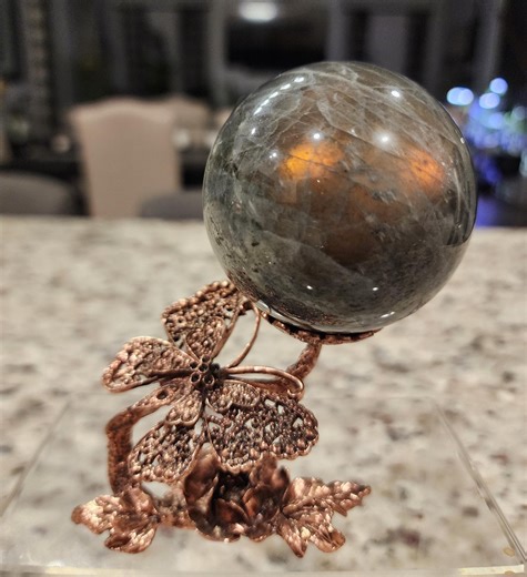 Beautiful Rare White Labradorite Sphere With Gold Flash and Butterfly Holder/ Labradorite Sphere/ Labradorite Tower - Etsy