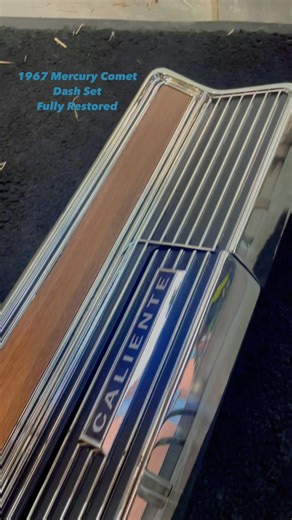Just finished this stunning 1967 Mercury comet caliente dash set Complete with Gauge bezel, radio beze and glove box door cover. And added woodgrain inlay. Need yours done? Message us! We can make yours look this good too! #plasticchrome #mercury #comet #caliente #vacuummetalizing #vacuumornametal #ford #mercurycomet #classiccar #restoration #hotrod #chromeplastic #restore #streetrod | Vacuum Orna-Metal