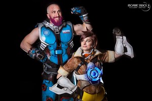 Tracer and Gender Bent Zarya Costumes from Overwatch