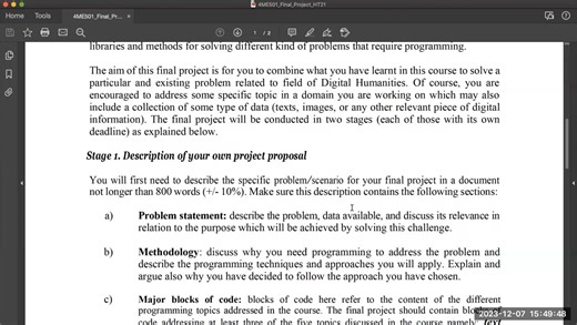 Recording of the session on December 7th, 2023: Presentation of the final project