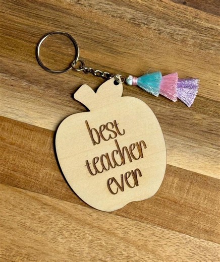 Personalized Teacher Keychain, Custom Teacher Gift, Apple Keychain With Tassel, Teacher Appreciation Gift, Engraved Name Keychain - Etsy