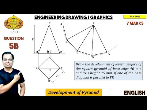 SPPU | Pune University | Jan 2025 | Engineering Graphics | PYQ | Q5b | Development of Pyramid
