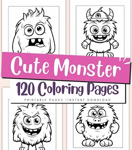 Friendly Monster Coloring Pages for Kids - Easy Silly Monster Printables - Etsy