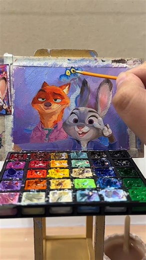 Zootopia mini painting!!Nick, Judy &Gary #zootopia2 #zootopia #minipainting