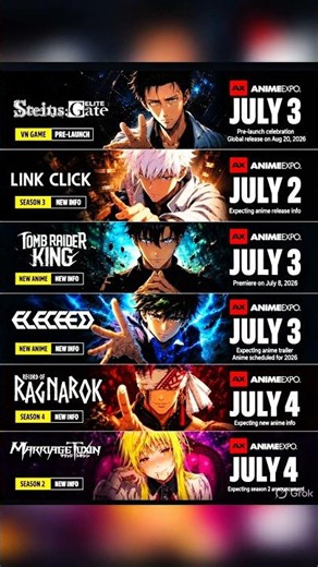 🔥Anime Expo 2026 Biggest Announcements! Steins;Gate Elite,Link Click S3,Record of Ragnarok S4 & More