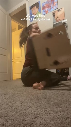 🩷Madi’s Part in the World🩷 on Instagram: "Proud of myself. Sweated like a dog 😂💪🏻 #disability #dystoniaawareness #workout #routine"