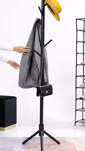 ZOBER Coat Rack Free Standing - Wooden Coat Tree W/ 6 Hooks - Coats, Purses, Hats - Adjustable Sizes, Easy Assembly - Black
