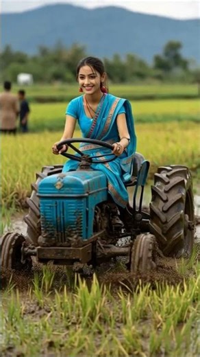 Cute Girl Using a Hand Tractor in Rice Field#agriculture #agriculturelife #shorts