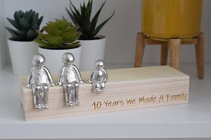 10 Years We Made a Family Tin Sculpture Figurines - 10th Anniversary | Tin Anniversary | Wooden Box Size & Grain Will Vary - Etsy