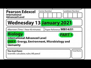 Pearson Edexcel International A level biology Unit 4 January 2021. Part 1 of 2