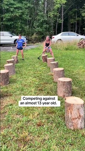 First time splitting wood. Competing against a teenager.