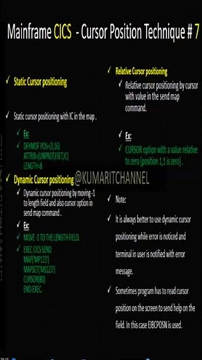 Mainframe CICS Cursor Position Technique #kumaritchannel #mainframe #cics