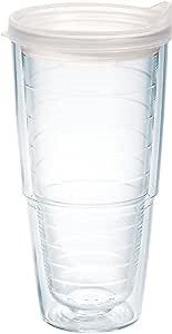 Tervis Clear & Colorful Lidded Made in USA Double Walled Insulated Tumbler Travel Cup Keeps Drinks Cold & Hot, 24oz, Clear Lid, 1 Count (Pack of 1)