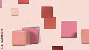 3D soft animation of beige and pastel pink cubes on a beige background with an alpha channel. 3D Render