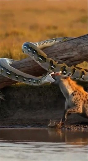 Will the python manage to swallow the hyena? Epic battle unfolds #wildlife #nature #animals