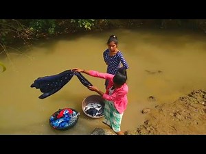 Village girl bathing in river /Biranjani Vlog