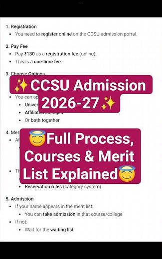 CCSU Admission 2026-27 | ₹130 Registration Fee | Full Process, Courses & Merit List Explained