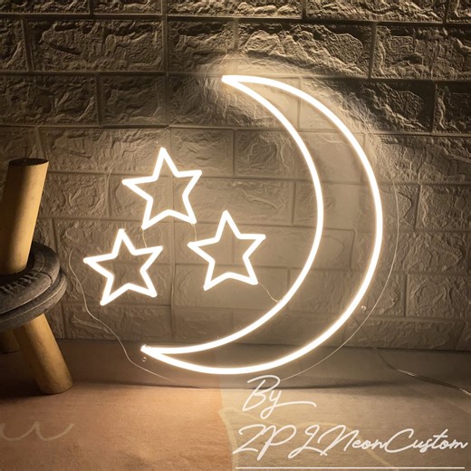 Stars and Moon Neon Sign: Custom LED Wall Decor - Etsy