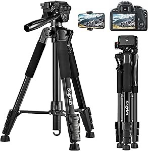 Tripod-60”Camera Tripod,Porfessional Aluminum Lightweight Travel Outdoor Tripods for Camera/DSLR/Cell Phone/Camcorder/Binoculars/Microscope