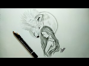 How to draw a girl and wolf drawing time lapse drawing tutorial or beginners