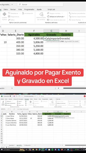 Aguinaldo Exento y Gravado en Excel Con esta hoja de excel clacula el aguinaldo por pagar, tambien la parte gravada y exenta. Descárgalo aquí: https://formulasexcel.com/formulas-excel-para-calcular-aguinaldo/ #aguinaldo #excel #contabilidad #exceltips #exceltricks | FormulasExcel