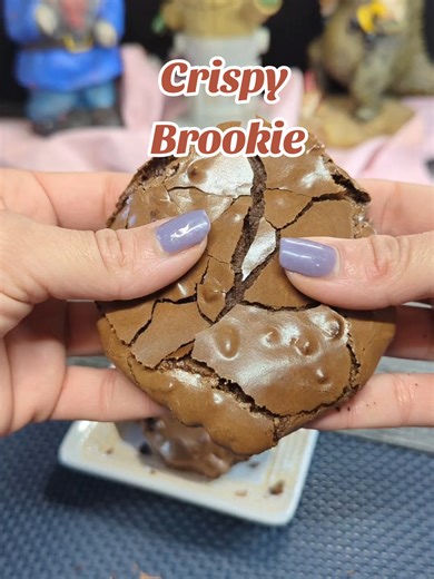 Crispy Brookie 🍫🍪 Entre toute ces différentes textures, je savais pas qu'elle nom donner a ces biscuits ! Alors je sais bien que le Brookie c'est une autre pâtisserie mais la, je manquais d'inspiration 😅 Pour 8/10 biscuits (selon la taille ): - 260g de sucre glace - 3 blancs d'oeufs (environ 90g) - 70g de cacao non sucré - pépites de chocolat (optionnelle) Cuisson 10min au four à 170°c. #cookie #brownie #recettefacile #macaron #glutenfree