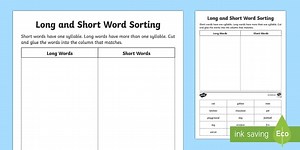 Long Words and Short Words Sorting Worksheet