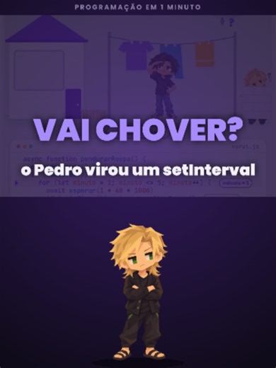 O Pedro estendeu a roupa, viu nuvem e passou o dia indo lá fora conferir. Isso tem nome. Ficar parado esperando é um laço, e ir conferir de tempos em tempos é um setInterval com um if dentro: o famoso polling. O porém é a roupa molhar entre uma conferida e outra. Por isso tem sistema que inverte e espera alguém avisar: um evento. Segue o canal pra aprender programação em 1 minuto. #tecnologia #desenvolvedor #programming #python #java