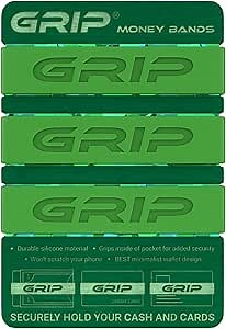 Grip Money Bands (Pack of 3) - GREEN - Premium Silicone Band for Cash & Cards - Slim & Durable Design