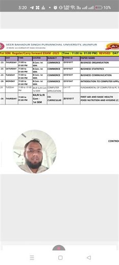 vbspu b.com first semester examination final time table