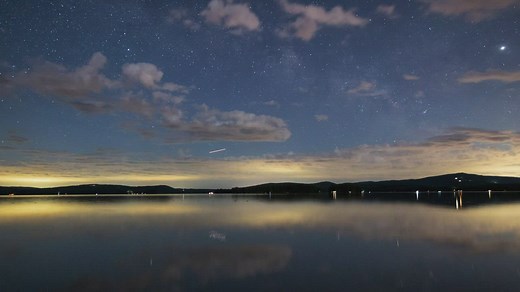 Night sky with stars at a calm lake, time lapse - Free Stock Video