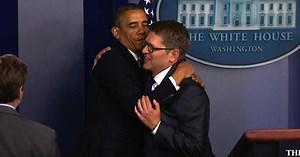 Obama, Jay Carney share goodbye bro hug