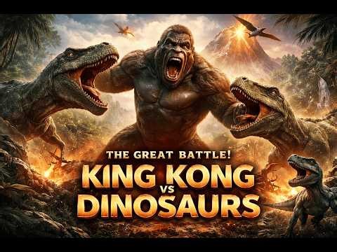 The great battle between King Kong and the dinosaurs