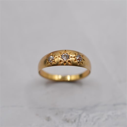 Antique 18ct Gold Diamond Gypsy Trilogy Ring, UK Size O (US Size 7 1/4) - Etsy
