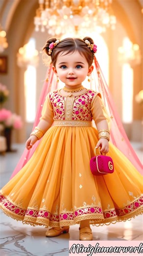 Baby Girl Wedding Frock Design | Golden Pink Mehndi Outfit 2025 ✨👑” #shorts