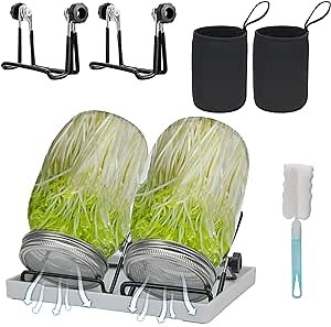 Sprouting Jar Kit, 2 Wide Mouth Sprout Germination Mason Jars with Stainless Steel Screen Sprout Lids & Foldable Holder Stands, Seed Sprouter Set for Growing Bean, Broccoli White