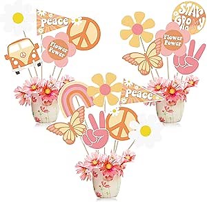 A1diee 30Pcs Groovy Retro Hippie Boho Party Centerpieces for Tables Toppers Rainbow Butterfly Daisy Flower Birthday Decoration Star Groovy 60's Party Supplies Favors for Girls Baby Shower Photo Props