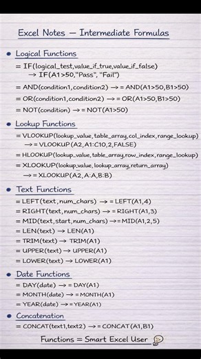 आज हमने सीखा Intermediate Excel Formulas जो आपको beginner से next level पर ले जाएंगे 📈📌