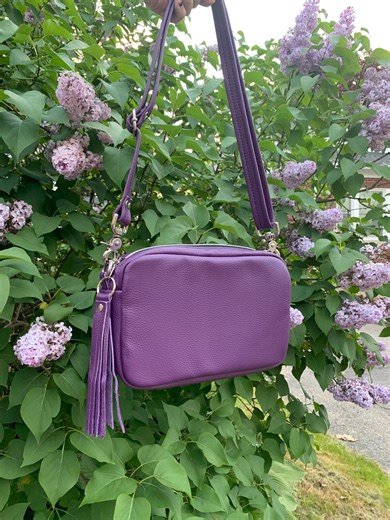 Purple Leather Square Crossbody Bag, Leather Box Crossbody, Camera Shape Bag, Purple Italian Pebble Grain Leather Bag - Etsy