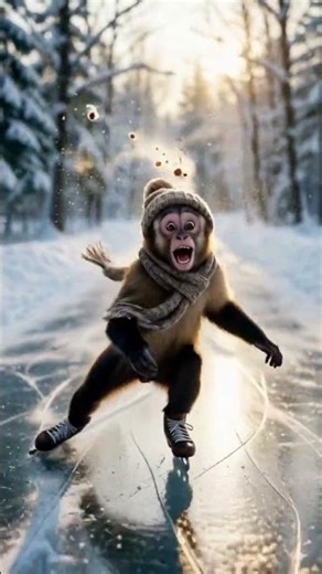 Monkey Enjoying on Ice Skating #trendingshorts #funny #youtubeshorts
