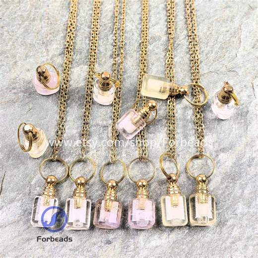 Healing Crystal Perfume Bottle Necklace,mini Gemstone Quartz Essential Oil Diffuser Pendants Women Gift - Etsy