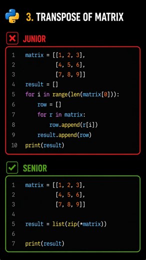Junior vs Senior Python Code 🐍 Same Output, Smarter Code! #shorts#python #coding #interview #tips