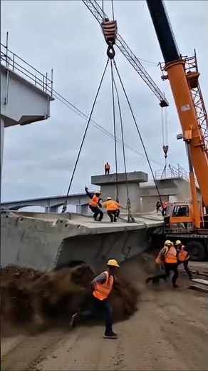 🚧 Giant Concrete Collapse During Crane Lift 😱 | Real Construction Disaster Caught on Camera