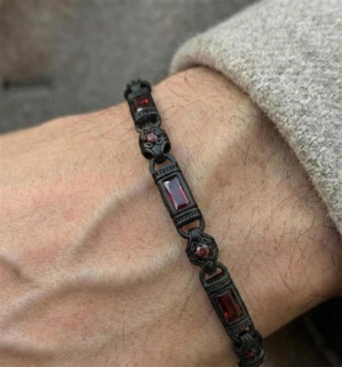 925 Sterling Silver Ruby Stone Men's Bracelet, Turkish Handmade Jewelry Gift, Red Gemstone Ottoman Style Wristband for Him, Unique Gift Idea - Etsy