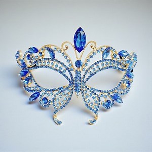 Gold masquerade mask, Blue crystal mask, Cosplay mask, Venetian mask, ball mask | eBay