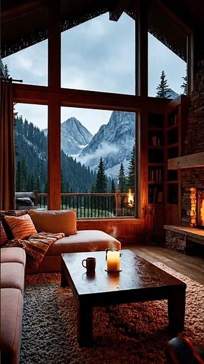 Mountain Cabin Rain Ambience | Fireplace & Soft Piano for Relaxing Sleep 🔥 #asmrrain